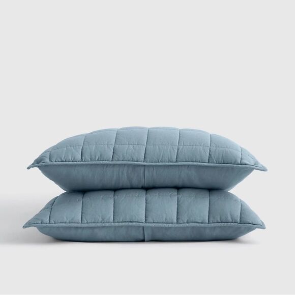 Quince European Linen Box Quilted Sham Set Standard NWOT Dusty Blue - Picture 1 of 6
